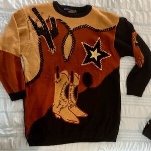 90’s Western Themed Sweater with Boots and Star Design